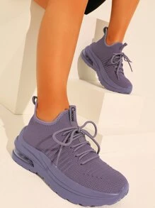 Cuccoo Knit Detail Lace-up Front Running Shoes - Purple - View 7