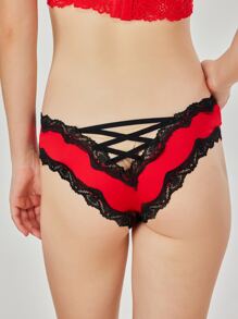 Bragas con encaje en contraste - Rojo - Ver 2