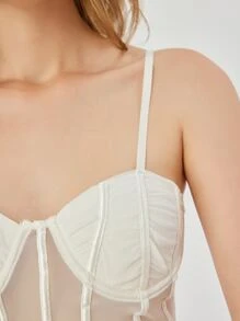 Christmas Contrast Mesh Underwire Longline Bra - White - View 5