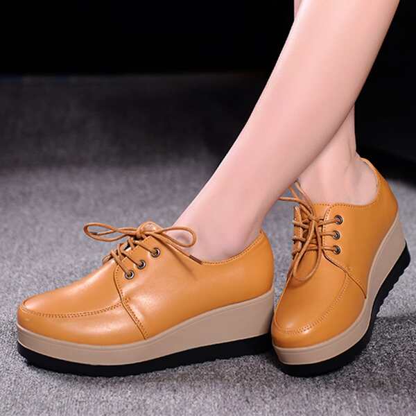 

Leather Lace-up Front Wedge Oxfords, Ginger