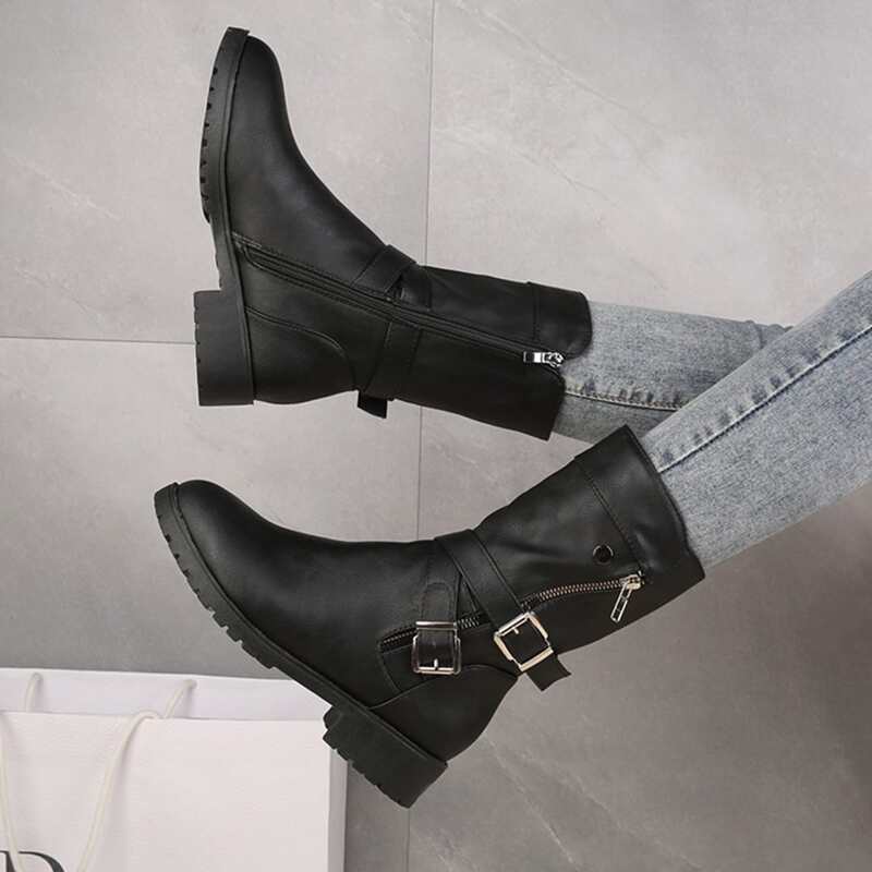 

Buckle Decor Side Zip Boots, Black