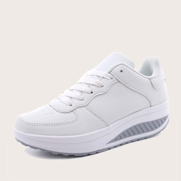 

Lace-up Front Wedge Sneakers, White