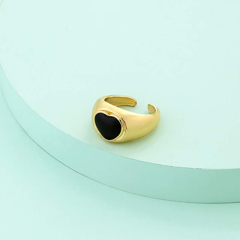 

Heart Decor Cuff Ring, Black