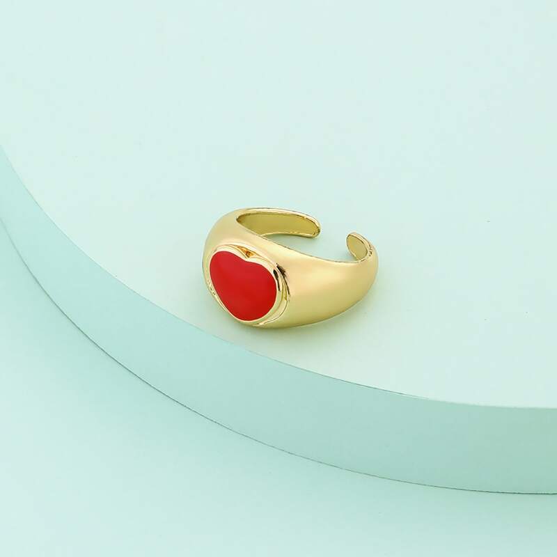 

Heart Decor Cuff Ring, Red