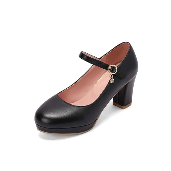 

Rhinestone Decor Ankle Strap Chunky Pumps, Black