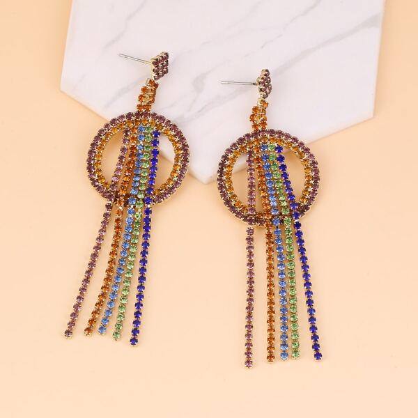 

Rhinestone Tassel Earrings, Multicolor