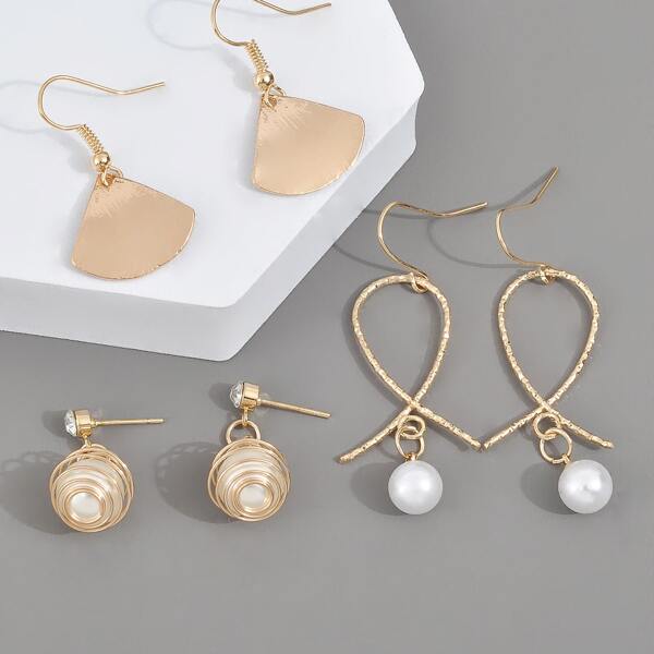 

3pairs Faux Pearl Drop Earrings, Multicolor