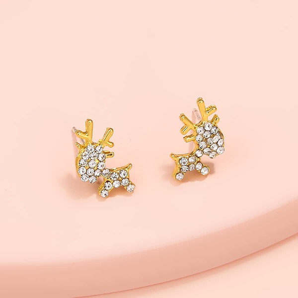 

Christmas Rhinestone Deer Design Stud Earrings, Gold