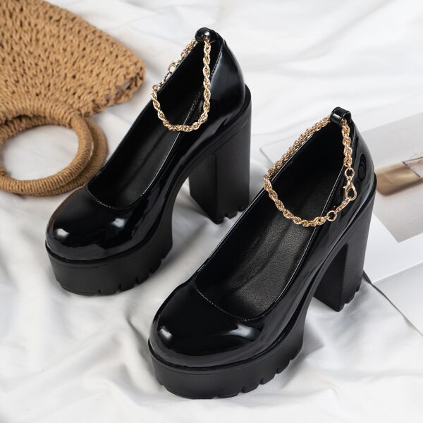 

Ankle Strap Platform Heeled Pumps, Black