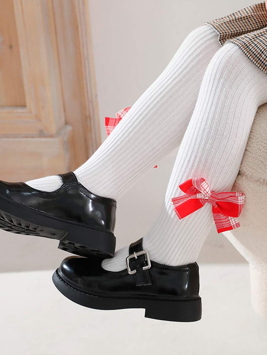 Toddler Girls Bow Decor Tights - Multicolor - View 1