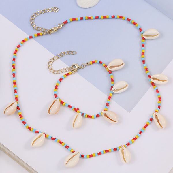 

Shell Decor Bracelet & 1pc Necklace, Multicolor