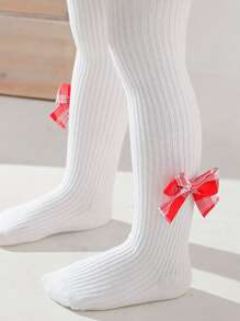 Toddler Girls Bow Decor Tights - Multicolor - View 3