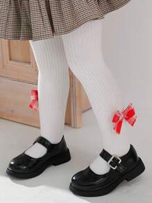 Toddler Girls Bow Decor Tights - Multicolor - View 5