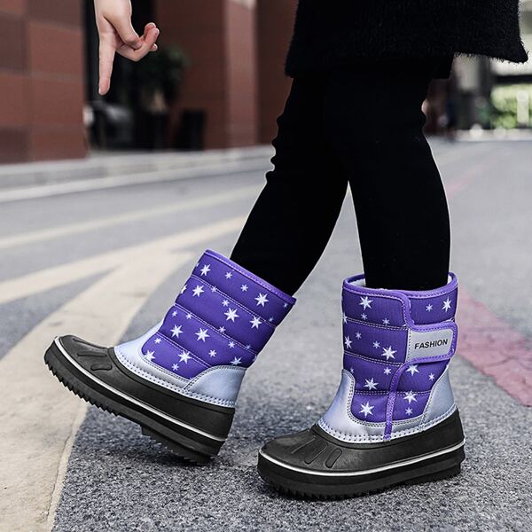 

Girls Colorblock Star Graphic Plush Inside Boots, Multicolor