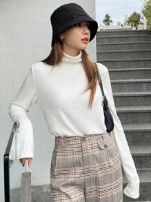 DAZY Chất rắn Áo cao cổ Áo thun - trắng - Xem 3