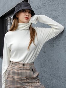 DAZY Chất rắn Áo cao cổ Áo thun - trắng - Xem 4