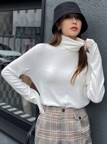 DAZY Chất rắn Áo cao cổ Áo thun - trắng - Xem 5
