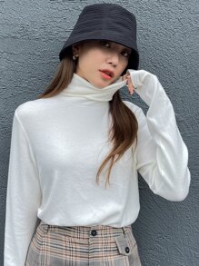 DAZY Chất rắn Áo cao cổ Áo thun - trắng - Xem 6