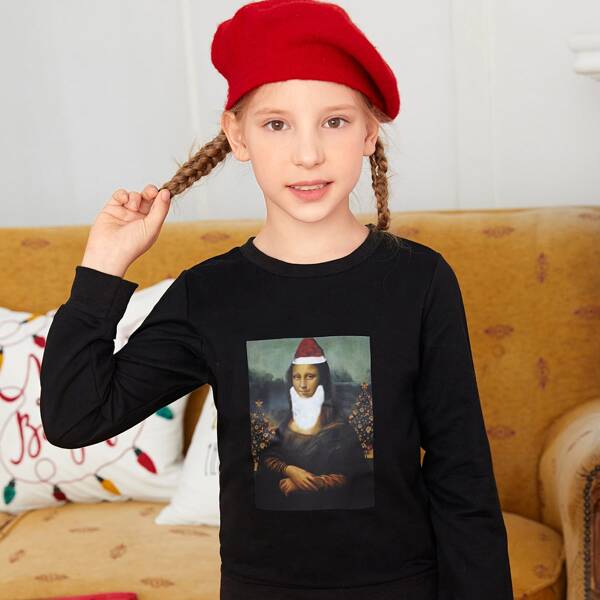 

Girls Christmas Print Sweatshirt, Black