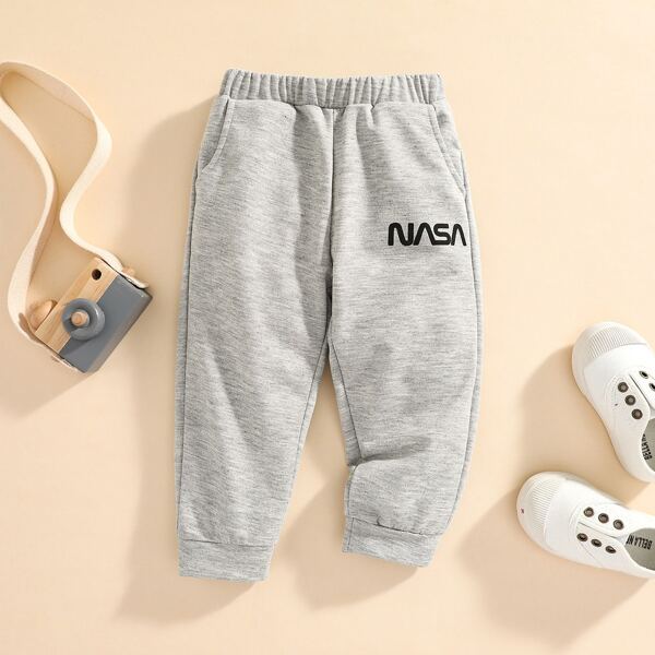 

Baby Letter Graphic Slant Pocket Sweatpants, Light grey