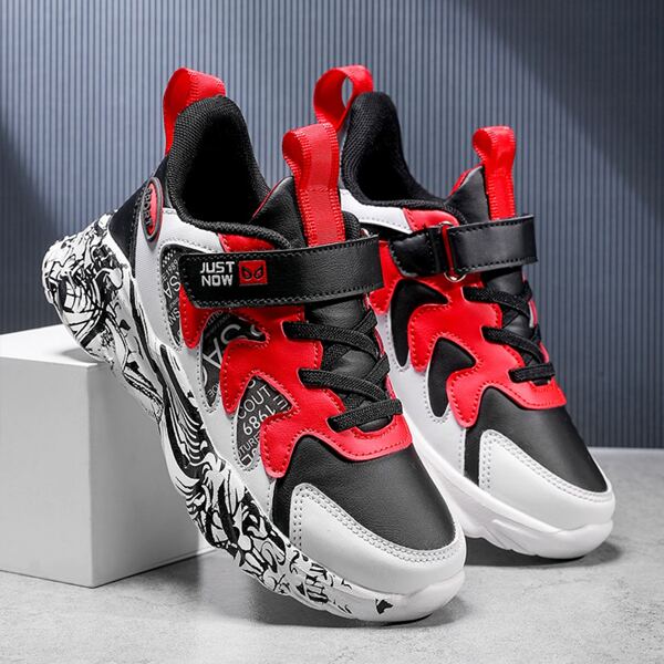 

Girls Colorblock Letter Detail Lace-up Front Sneakers, Red