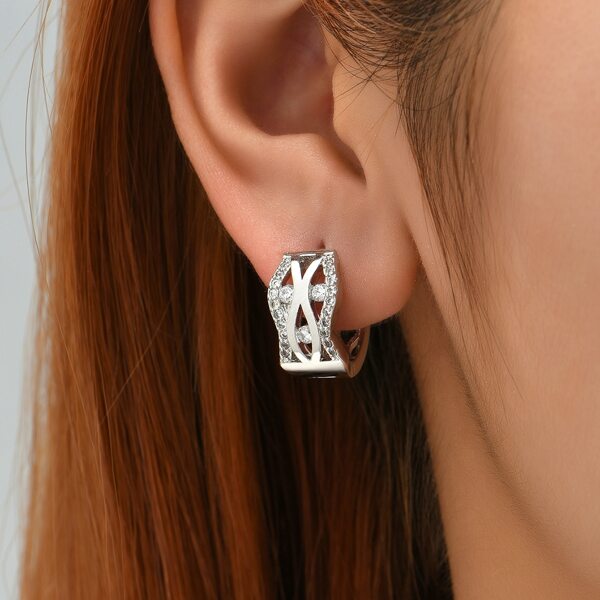 

Zircon Decor Hoop Earrings, Silver