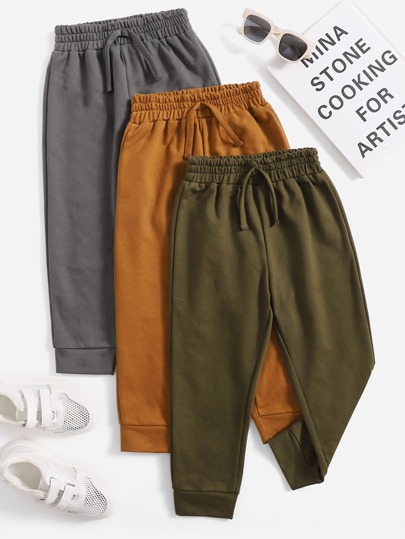 SHEIN Explorewe Young Boy 3pcs Solid Tie Front Sweatpants