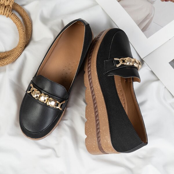 

Metal Decor Wedge Loafers, Black