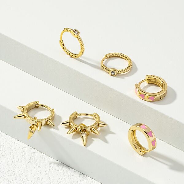 

6шт Серьги-кольца 14K позолоченный, Золотистый