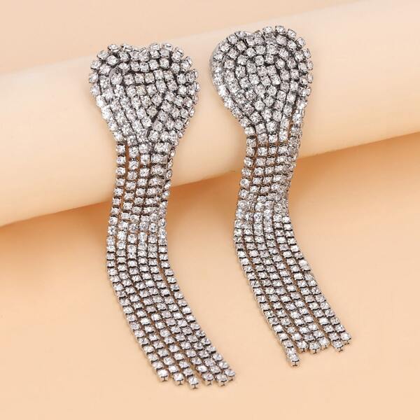 

Rhinestone Decor Drop Earrings, Silver