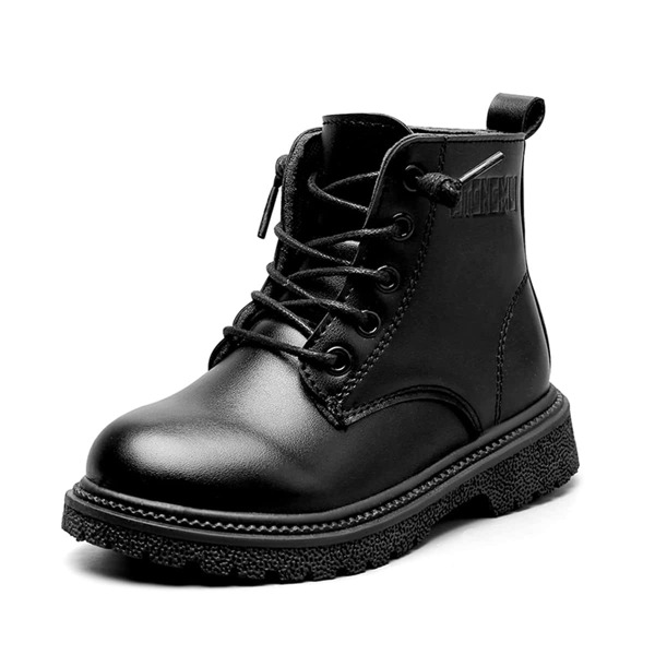 

Boys Letter Embossed Lace-up Front Boots, Black