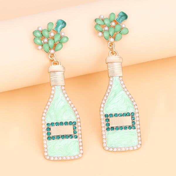 

Rhinestone Bottle Decor Drop Earrings, Green