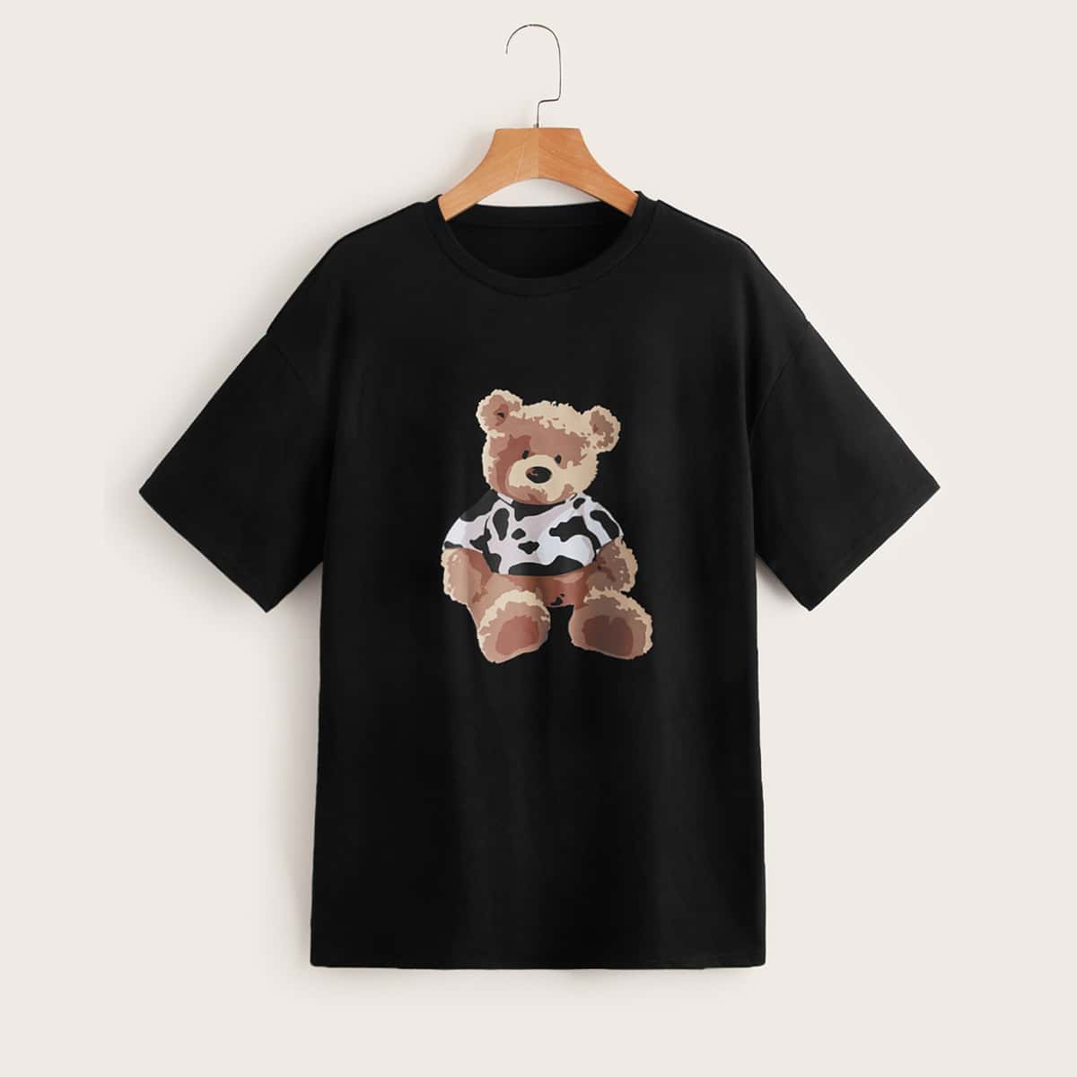 

Cartoon Bear Graphic Tee, Black