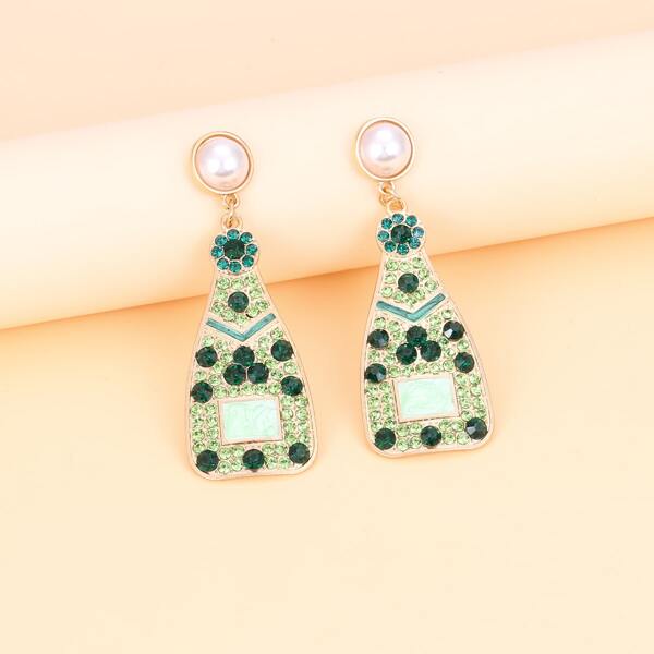 

Rhinestone Bottle Decor Drop Earrings, Green