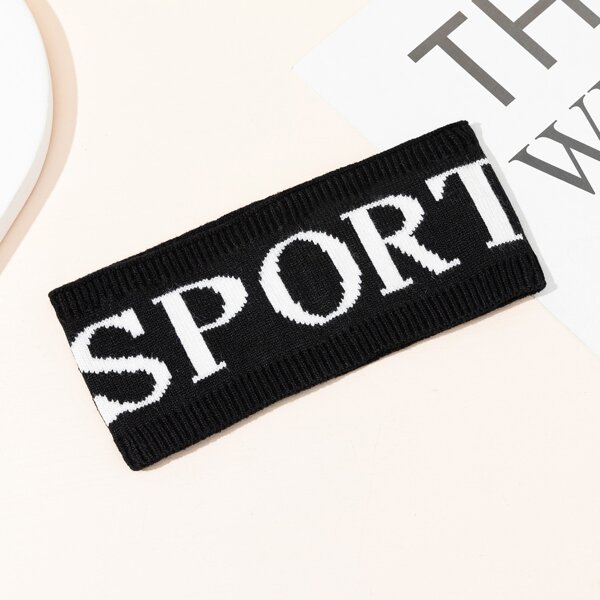 

Letter Graphic Knit Hair Band, Black and white