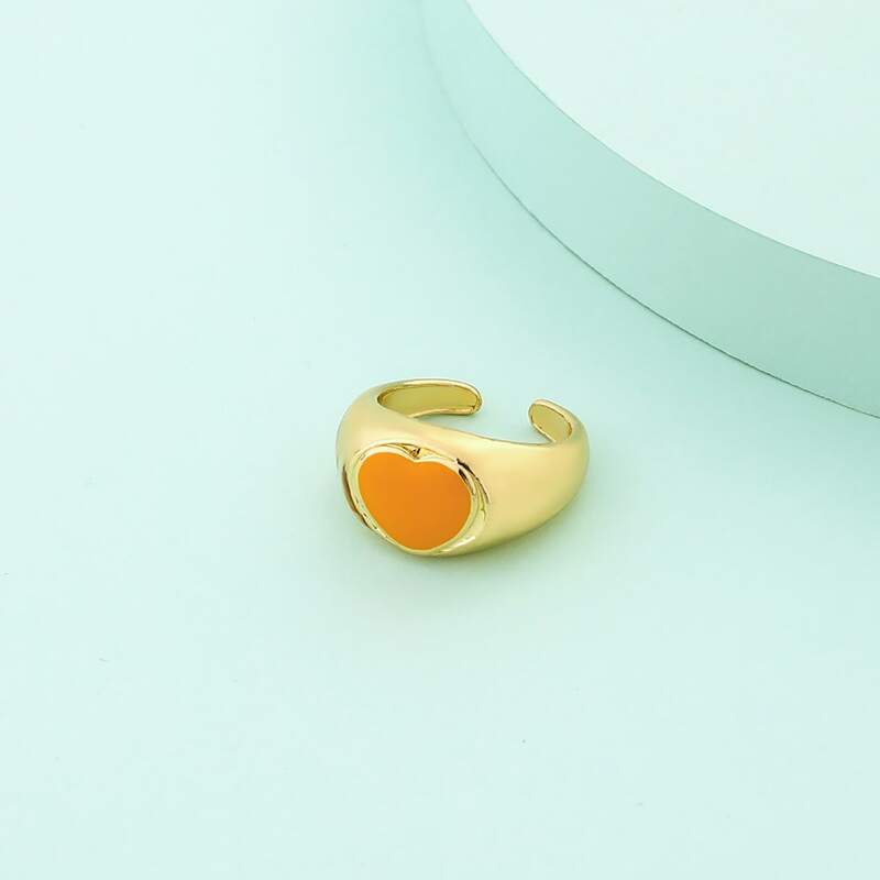 

Heart Decor Cuff Ring, Orange