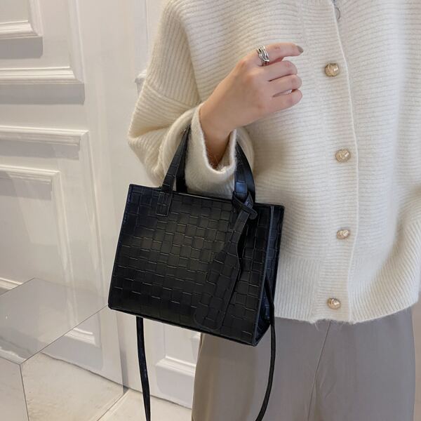 

Minimalist Textured Square Bag, Black