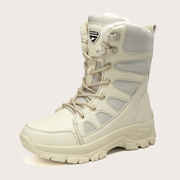 

Minimalist Fuzzy High Top Snow Boots, Beige