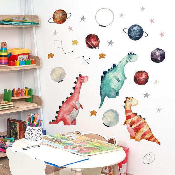 

1set Dinosaur Print Wall Sticker, Multicolor