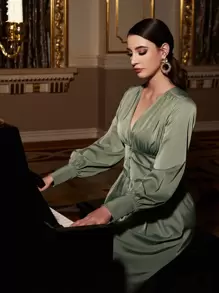 MOTF PREMIUM 褶皺燈籠袖飄逸連衣裙 - 薄荷綠 - 查看 1