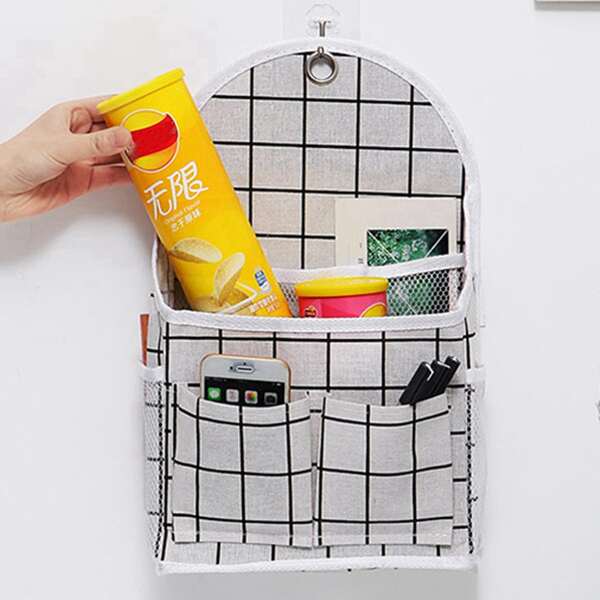 

1pc Plaid Pattern Hanging Storage Bag, Multicolor