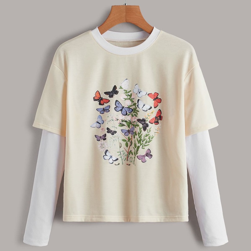 

2 In 1 Butterfly Print Tee, Apricot