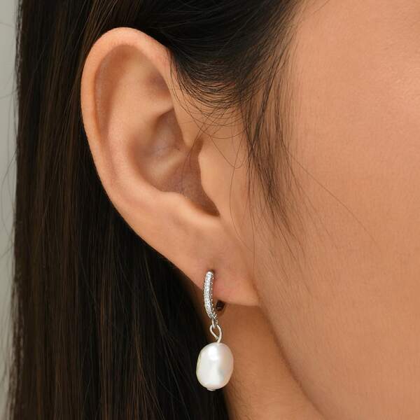 

Pearl Drop Earrings, Silver