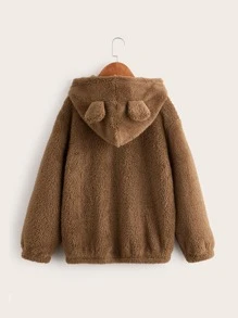 SHEIN 青少年男孩字母刺绣落肩泰迪卫衣 - 咖啡棕 - 查看 2