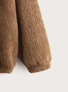 SHEIN 青少年男孩字母刺绣落肩泰迪卫衣 - 咖啡棕 - 查看 3