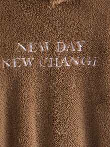 SHEIN 青少年男孩字母刺绣落肩泰迪卫衣 - 咖啡棕 - 查看 4