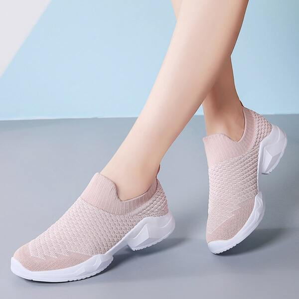 

Knit Detail Slip On Sneakers, Pink