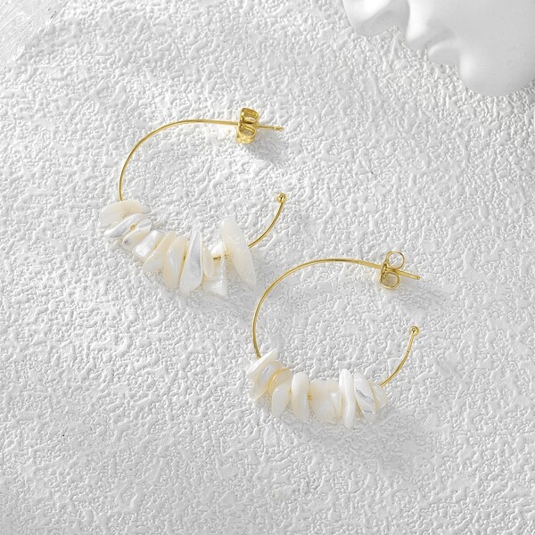 

Серьги 18K Позолоченный с ракушкой, Золотистый