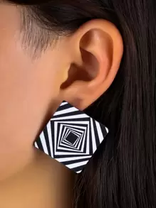 Geo Decor Stud Earrings - Black and White - View 1