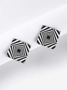 Geo Decor Stud Earrings - Black and White - View 2